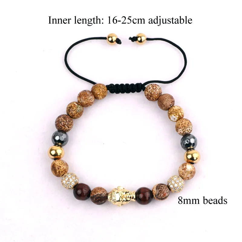 New fashion gold buddha bead bracelet men natural stone macrame bracelet - Image 2