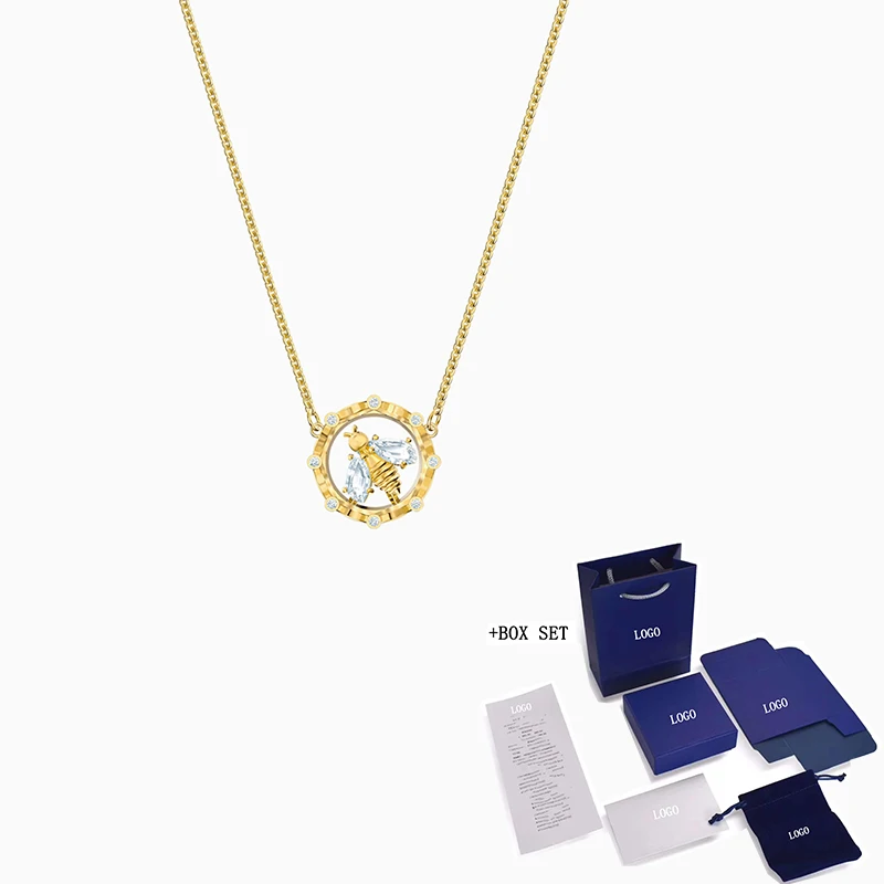

Fashion SWA New BEE A QUEEN Necklace Delicate Round Bee Decoration Crystal Female Love Expression Elegant Romantic Gift