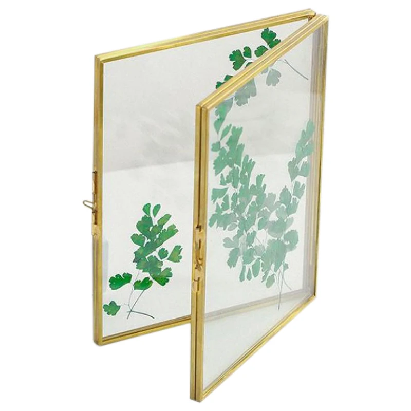 Folded Double-Sided Glass Metal Photo Frame, Botanical Specimen Holder, Electroplated Gold-Covered Display Stand 156x205mm