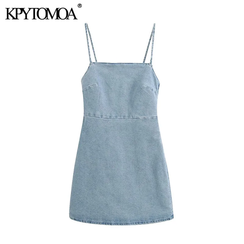 KPYTOMOA Women 2020 Chic Fashion With Straps Denim Mini Dress Vintage Backless Elastic Side Zipper Female Dresses Vestidos Mujer KPYTOMOA Women 2020 Chic Fashion With Straps Denim Mini Dress Vintage Backless Elastic Side Zipper Female Dresses Vestidos Mujer