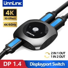 

Unnlink Displayport Switch Splitter Bi-directional DP 1.4 AB Switcher 2X1/1X2 8K@60Hz 4K@120Hz for monitor computer pc laptop