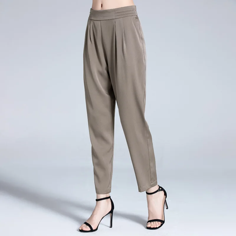 

2023 Summer mulberry silk pants women's fashion haemen pants middle-aged and old mother's High Waist mulberry silk pants 21A13