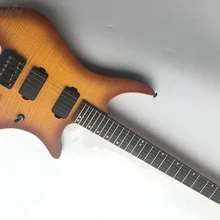 Хорошее качество безголовая электрогитара с пламенем клен Топ