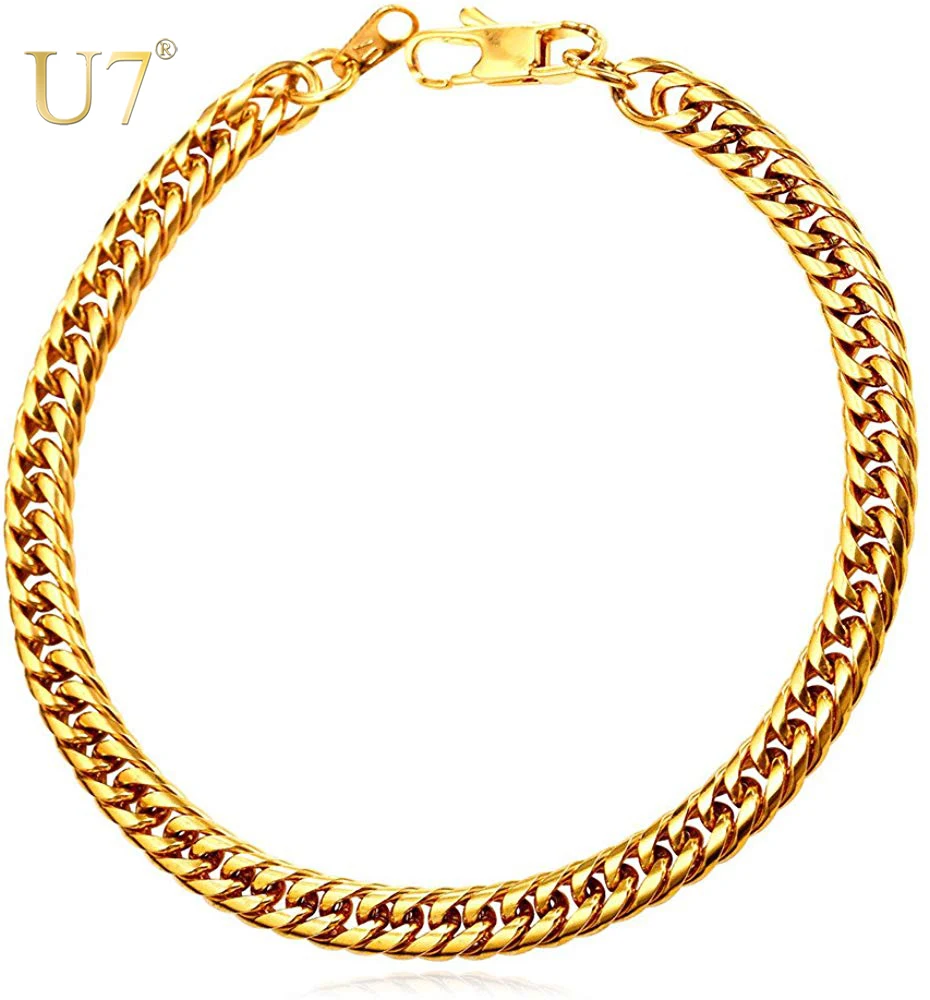 U7, золотые/черные браслеты из нержавеющей стали для мужчин и женщин, 6 мм, 21 см, мужские панк ювелирные изделия, подарки, браслет на цепочке H1091