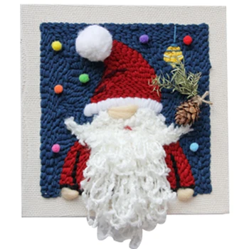 

DIY Knitting Wool Rug Hooking Kit Handcraft Woolen Embroidery 26 x 26cm Wooden Frame Punch Needle Tripod - Santa Claus