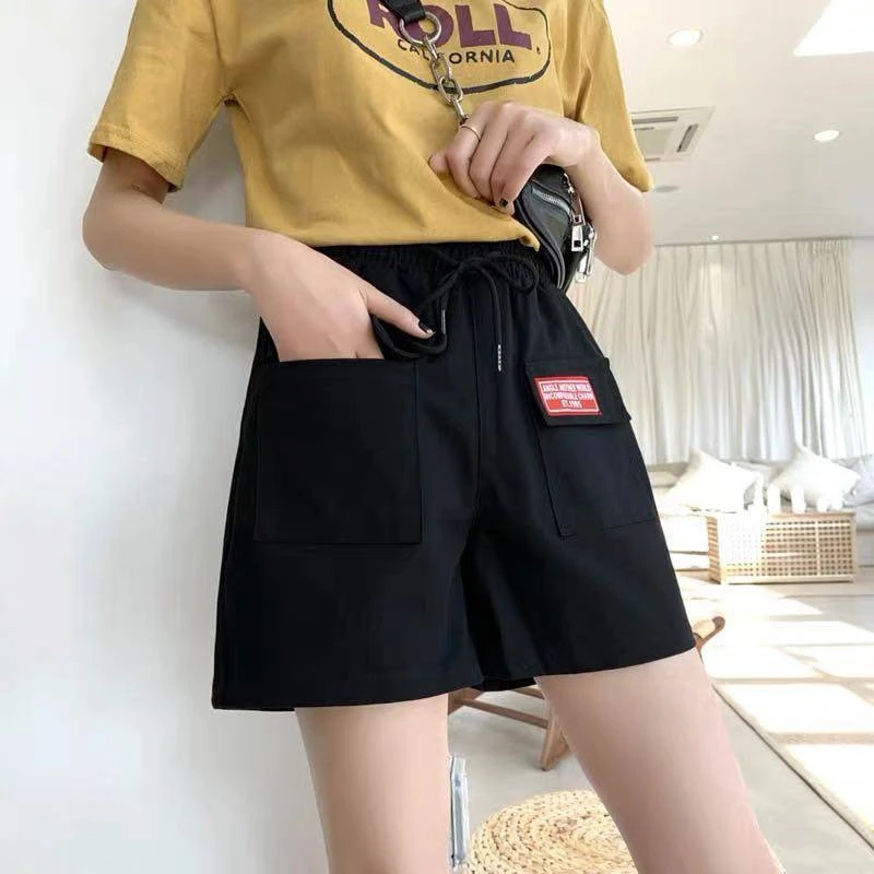 Pantalones cortos informales de mujer línea 2018 pantalones cortos negros de verano de cintura alta con estilo para damas pantalones cortos sueltos para | - AliExpress