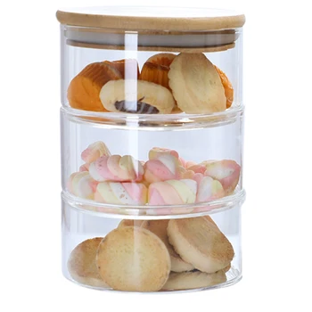 

3-Tier Stackable Glass Apothecary Jar Kitchen Candy Cookie Storage Containers With Lid Food Storage Bottles Jars - Transparent