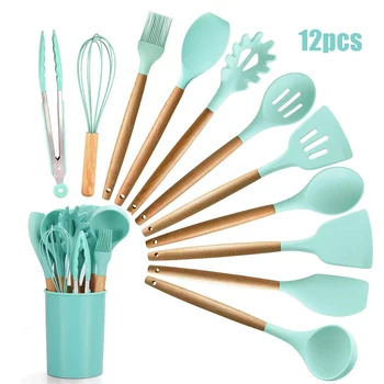

12pcs/set Silicone cooking utensils set Heat Resistant cooking tools set Non-stick spatula Shovel Kitchen tool with Storage Box