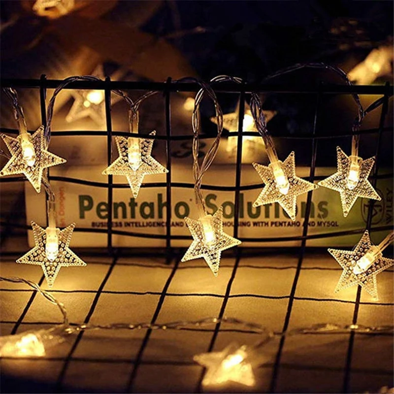 Fairy Lights Pentagram warm white LED String Light Christmas Garland Bedroom Home Wedding New Year Decoration Battery Powered