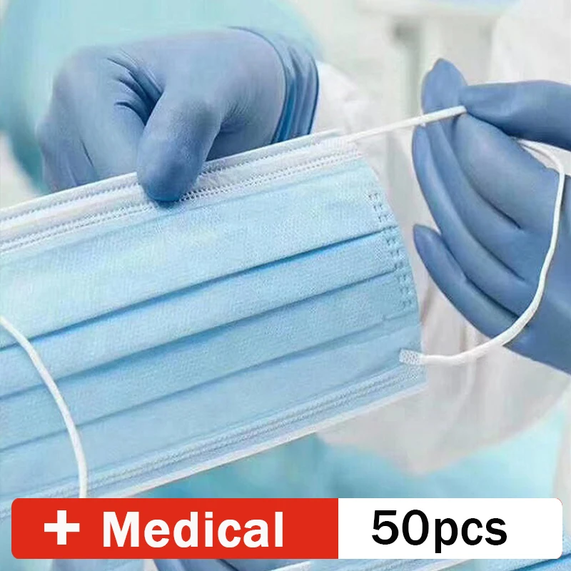 

50 pcs Medical Masks 3 Layers Disposable Mouth Masks N95 Mask Antivirus Bacteria Mask Anti-Dust Mask Earloop Masks Random Color