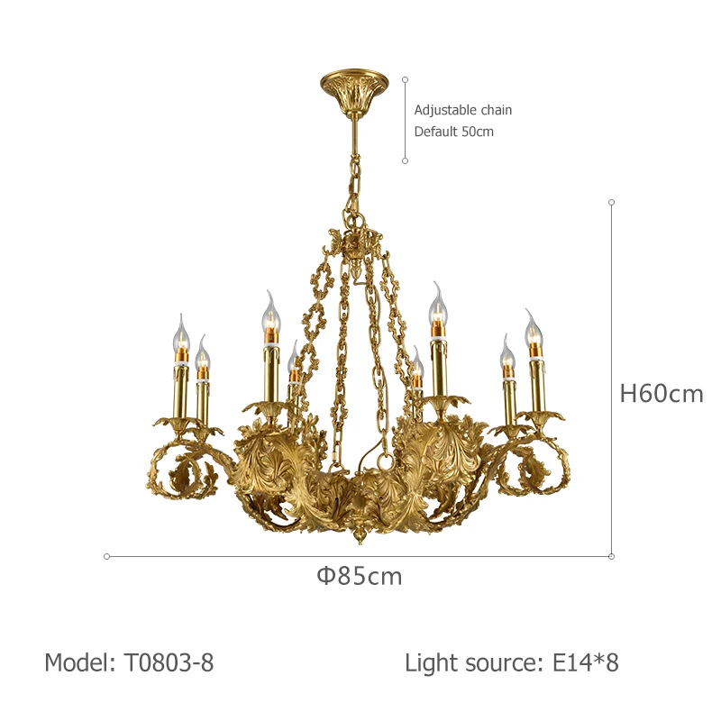 French all copper chandelier luxurious atmosphere retro European villa living room lamp dining room bedroom study brass lamp - Цвет корпуса: D0803-8