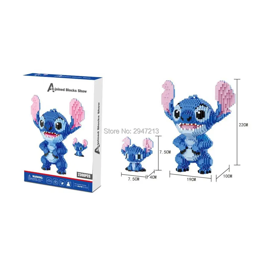

hot LegoINGlys creators classic Anime Cartoon biue Stitchs doll model mini micro diamond building block nano brick toys for gift