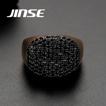 

JINSE Men's Black Crystal Rose Gold Color Iced Ring HIPHOP Colorful CZ Zirconia Open Ring For Men Women Fashion Jewelry anelli