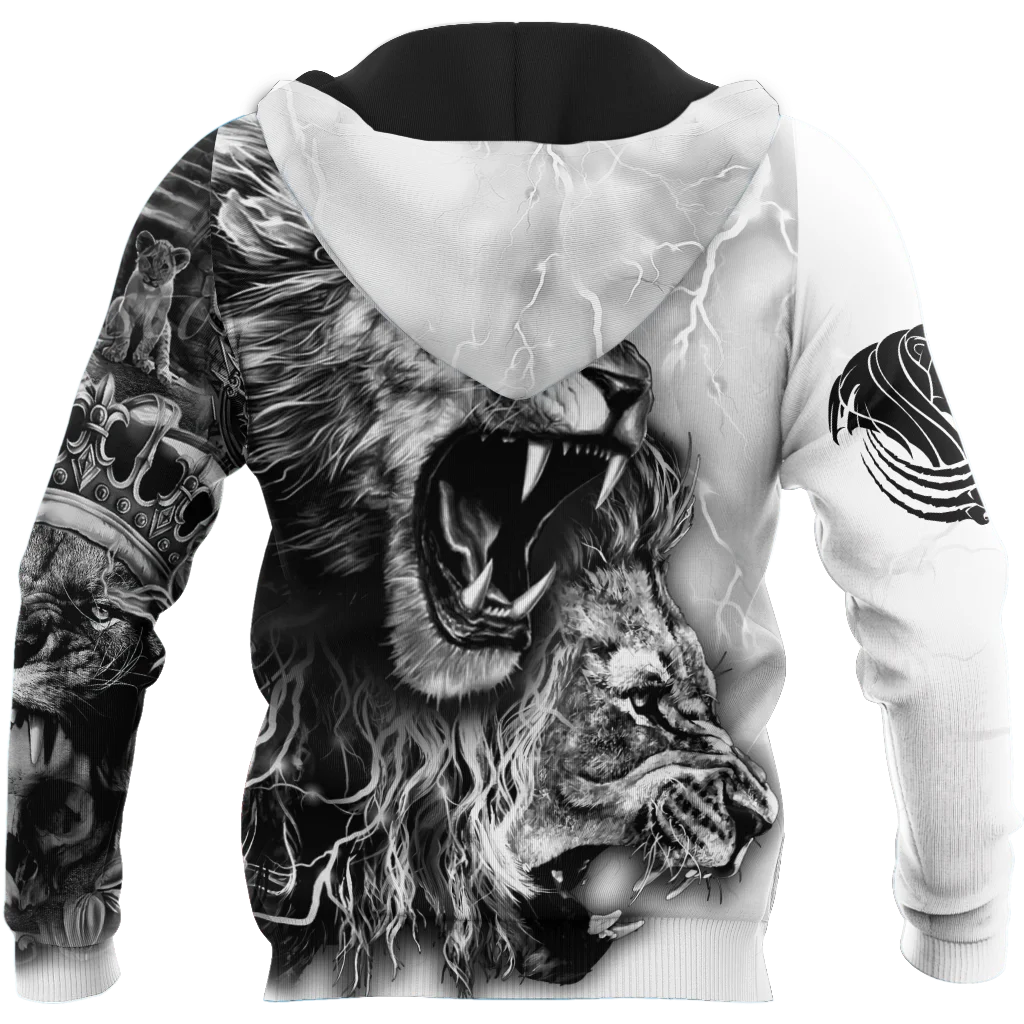 White Lion Tattoo 3D All Over Printed Men Autumn Hoodie Unisex Hooded Sweatshirt Zip Pullover Casual Streetwear KJ473