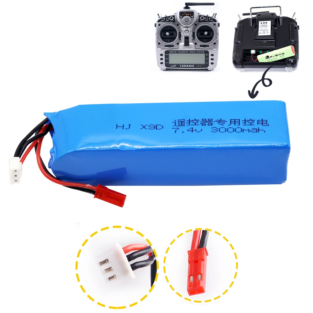Batteria Lipo 7.4V 3000Mah 2S Per Trasmettitore Frsky Taranis X9D Plus Accessori Giocattolo Batteria Lipo Ad Alta Capacità Di Aggiornamento 7.4V