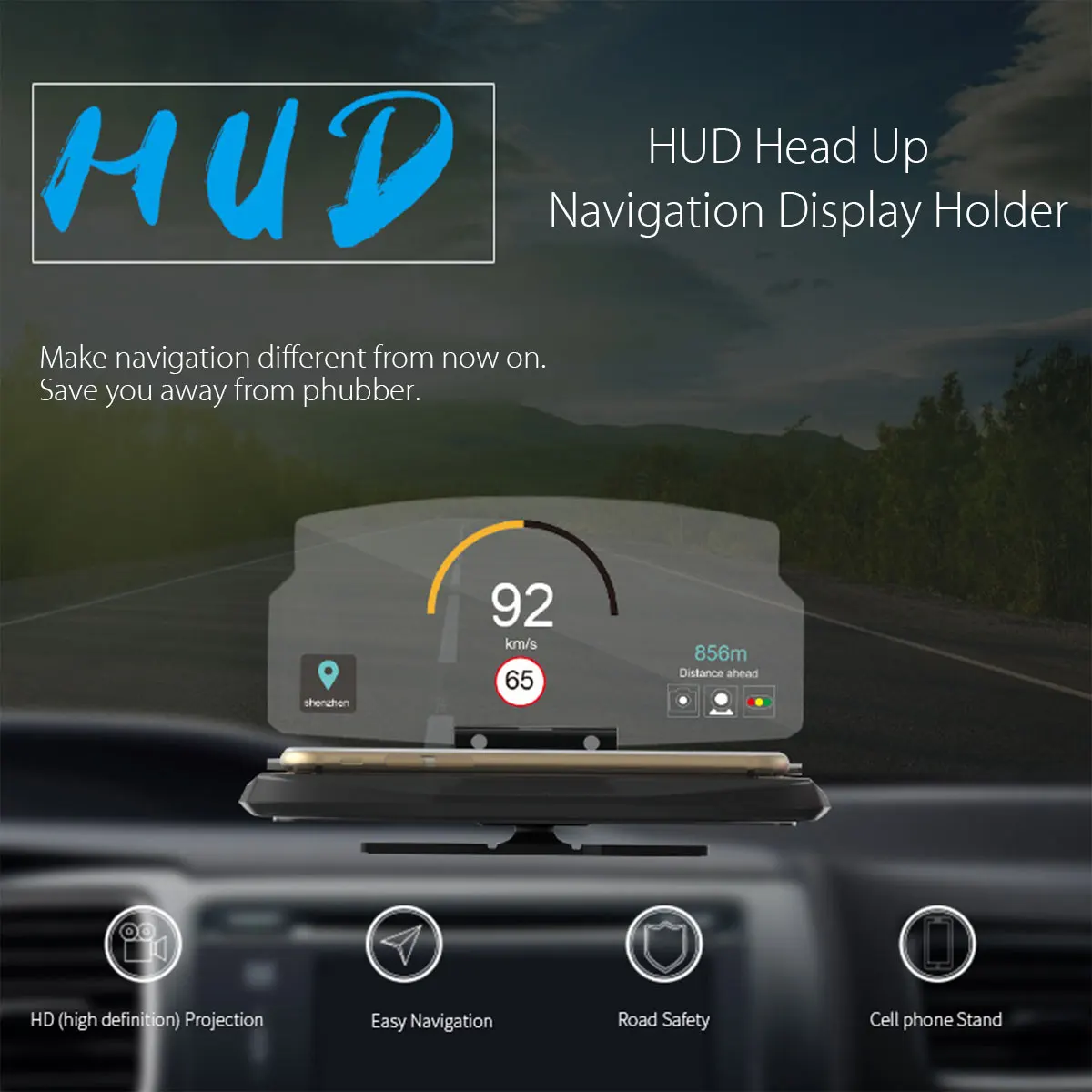 Universal HUD Head Up Display Car Cell phone GPS Navigation Image Reflector Holder Mount