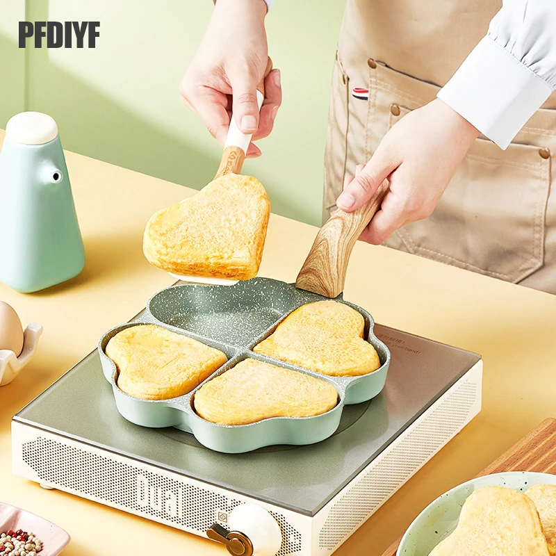 

Four-hole Frying Pan Thickened Omelet Pan Non-stick Egg Dumpling Hamburger Pancake Ham Frying Pan Steak Breakfast Maker Cookware