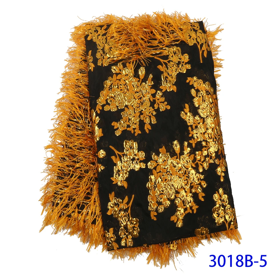 2020 Latest New Arrivals Africa Nigerian French Ankara Jacquard Brocade Tulle Mesh Brode Lace Fabric with Feather for Wedding