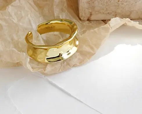 gold SHANICE 925 пробы Серебряное Открытое кольцо INS простое нишевое необычное кольцо с вогнутой поверхностью индивидуальное позолоченное массивное кольцо подарок для нее - Цвет основного камня: gold