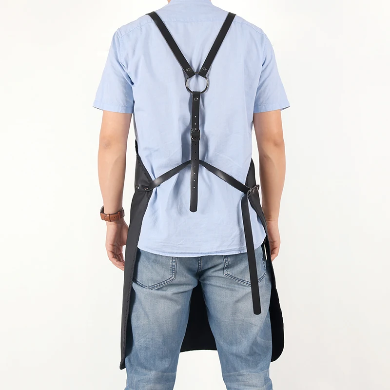 WEEYI Women Men Black Barber Aprons Hairdressing Waterproof Salon Apron For Hairdresser With Leather Straps avental de barbeiro