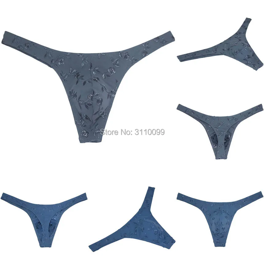 Men's Embroider G-string Bulge Pouch Unusual Thong Underwear Stretch T-back Hipster Tanga |