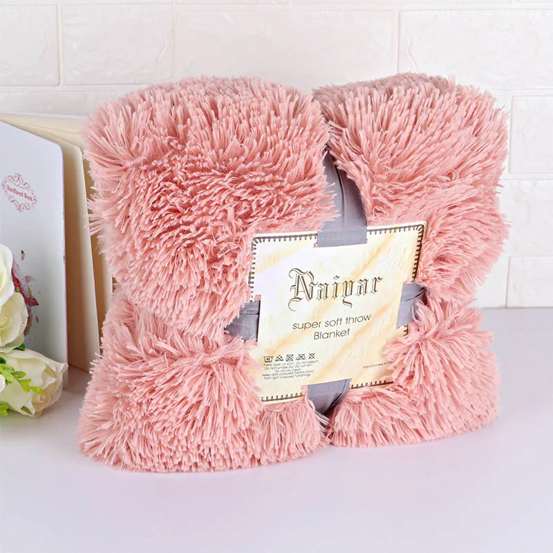Light Pink Ультрамягкое одеяло для кровати длинное лохматое теплое элегантное уютное с пушистым плед с искусственной меховой подкладкой для маленьких взрослых детей для кровати диван подарок - Цвет: Light Pink