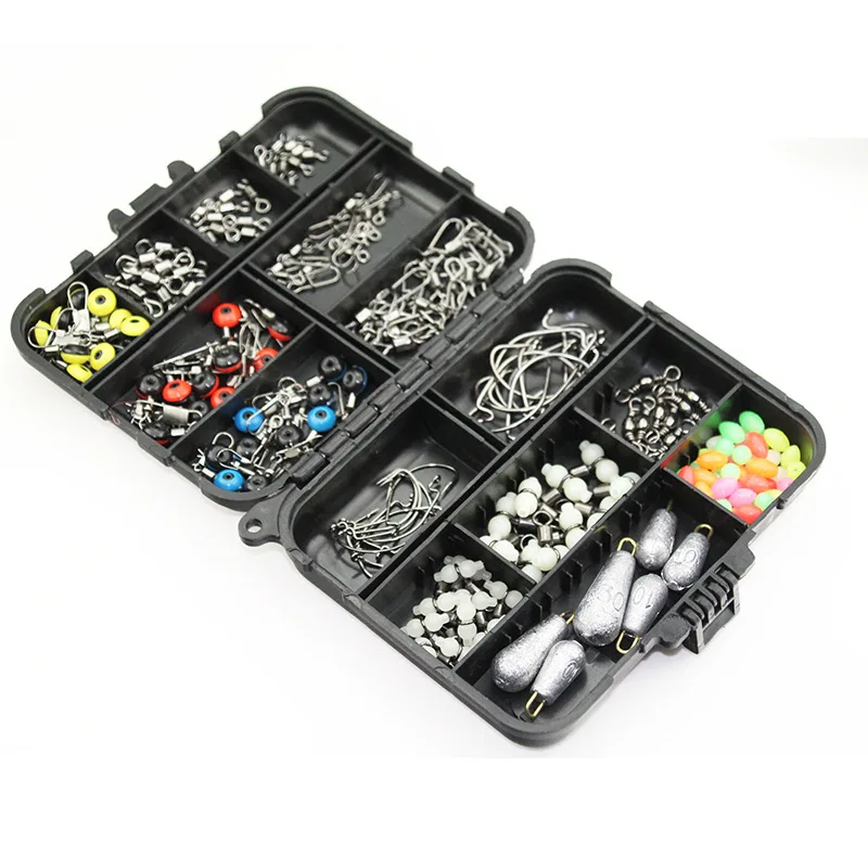 Fishing tackle box Набор аксессуаров для рыбалки 160 шт., включая рыболовные крючки, грузила, поворотные застежки для рыбалки с коробкой для рыболовных снастей - Цвет: Fishing tackle box