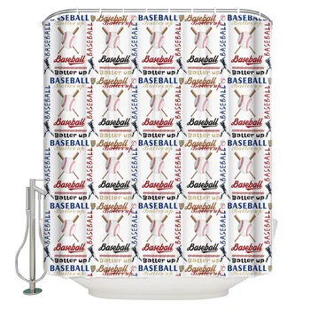 

Shower Curtain Waterproof Polyester With 12 Hooks Baseball Sport