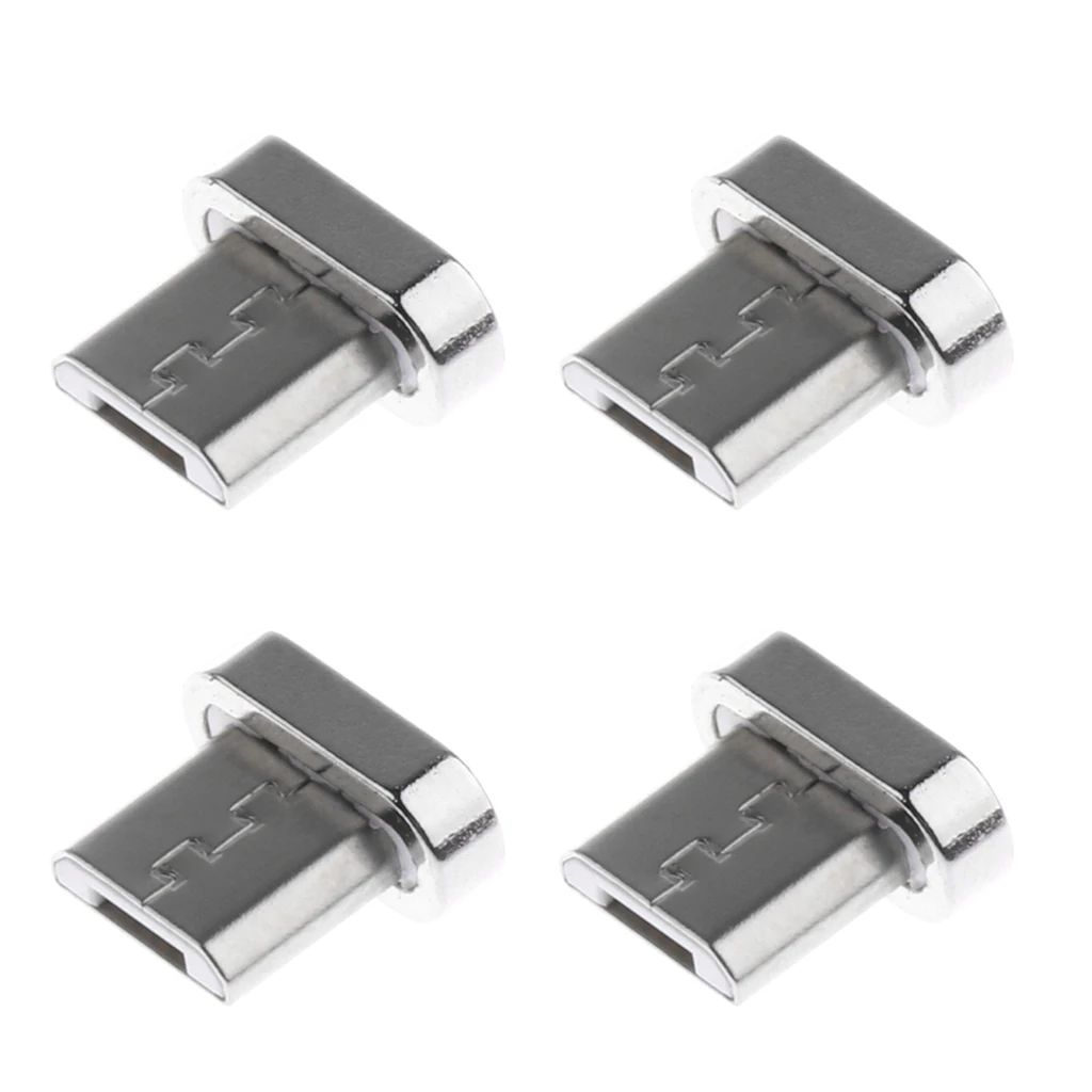 4 Pieces Alloy Micro USB Male Cord Magnetic Tip Charger Adapter Connector for Android Mobile Phones Silver