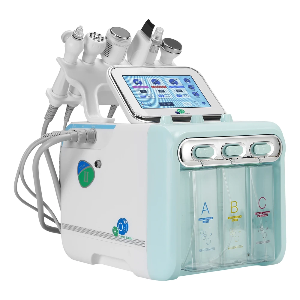 Hot Upgrade 6 in 1 Small Bubble Skin Care Tools Ultrasonic RF Hydra Deep Facial Pore Clean Facial Massage Machine