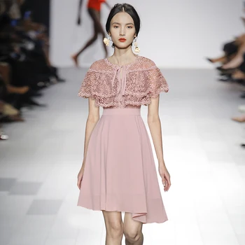 

Gedivoen Summer Fashion High Street Short Dress Women Bow Lace Ruffle Embroidery Hollow Out Asymmetrical Party Mini Dresses