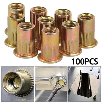 

100PCS Carbon Steel Rivet Nuts Insert Rivets Multi Size Flat Head Rivet Nuts Set