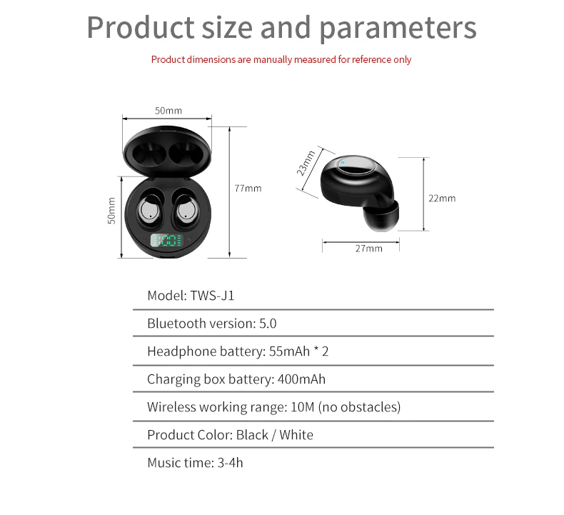 J1 TWS Bluetooth наушники V5.0 беспроводной светодиодный дисплей питания мини наушники стерео звук полностью совместимые Спортивные Беспроводные гарнитуры