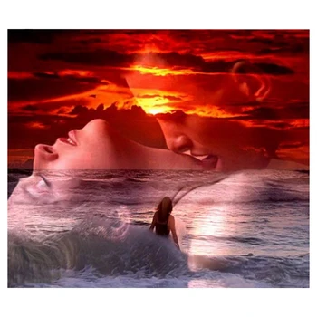 

Full Rhinestone Embroidery,Sea Sunrise Couple,Diamond Painting Cross Stitch"Romantic Kiss"Diamond Wedding Decoration