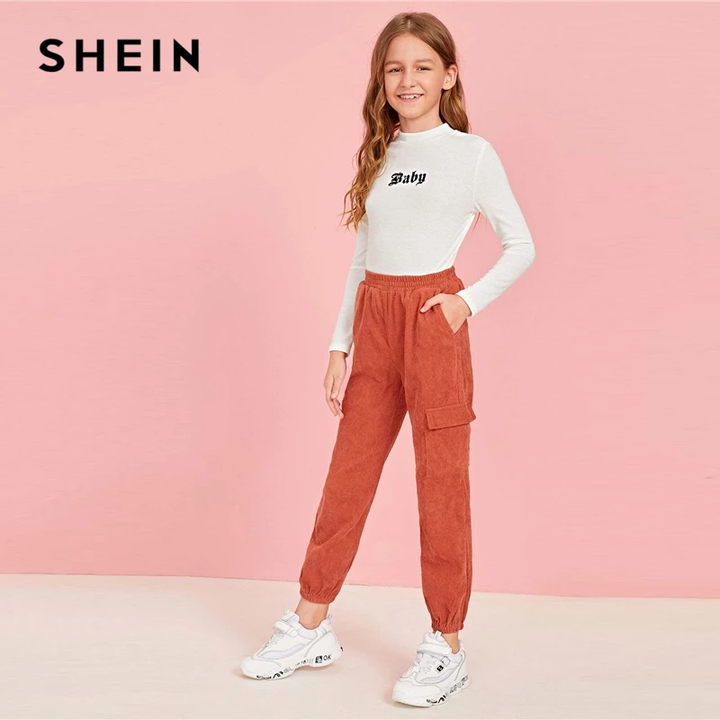 SHEIN Kids/белая Повседневная футболка с вышивкой и стоячим воротником; детский топ; осень г.; классические футболки с длинными рукавами для подростков