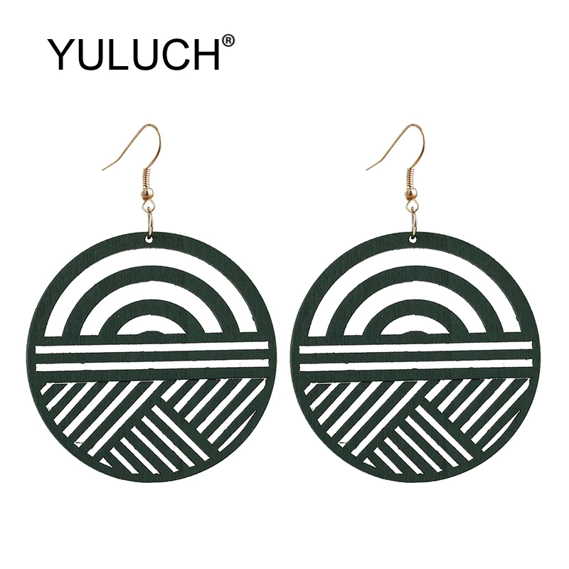 Модные женские зеленые геометрические деревянные серьги YULUCH для женвечерние НКИ