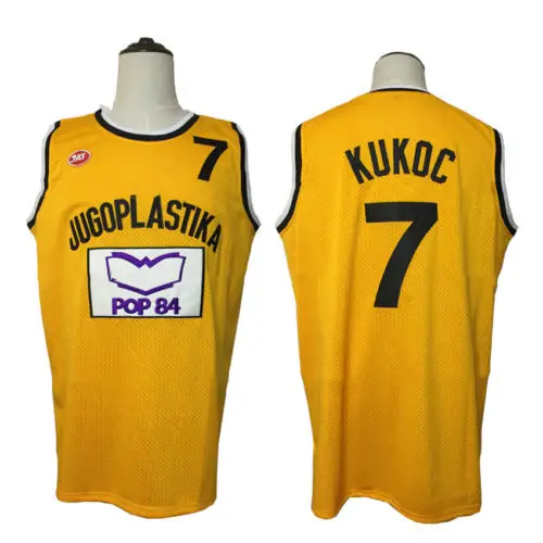 

high quality TONI KUKOC #7 JUGOPLASTIKA YUGOSLAVIA CROATIA YELLOW STITCHED Retro throwback Basketball Jersey Embroidery Stitched