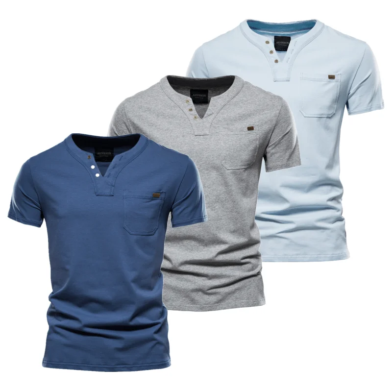 

3 Pcs Casual T Shirt Men Solid Color V-neck Top Tees Men New Summer Fashion High Quality Brand Cotton Mens T Shirts