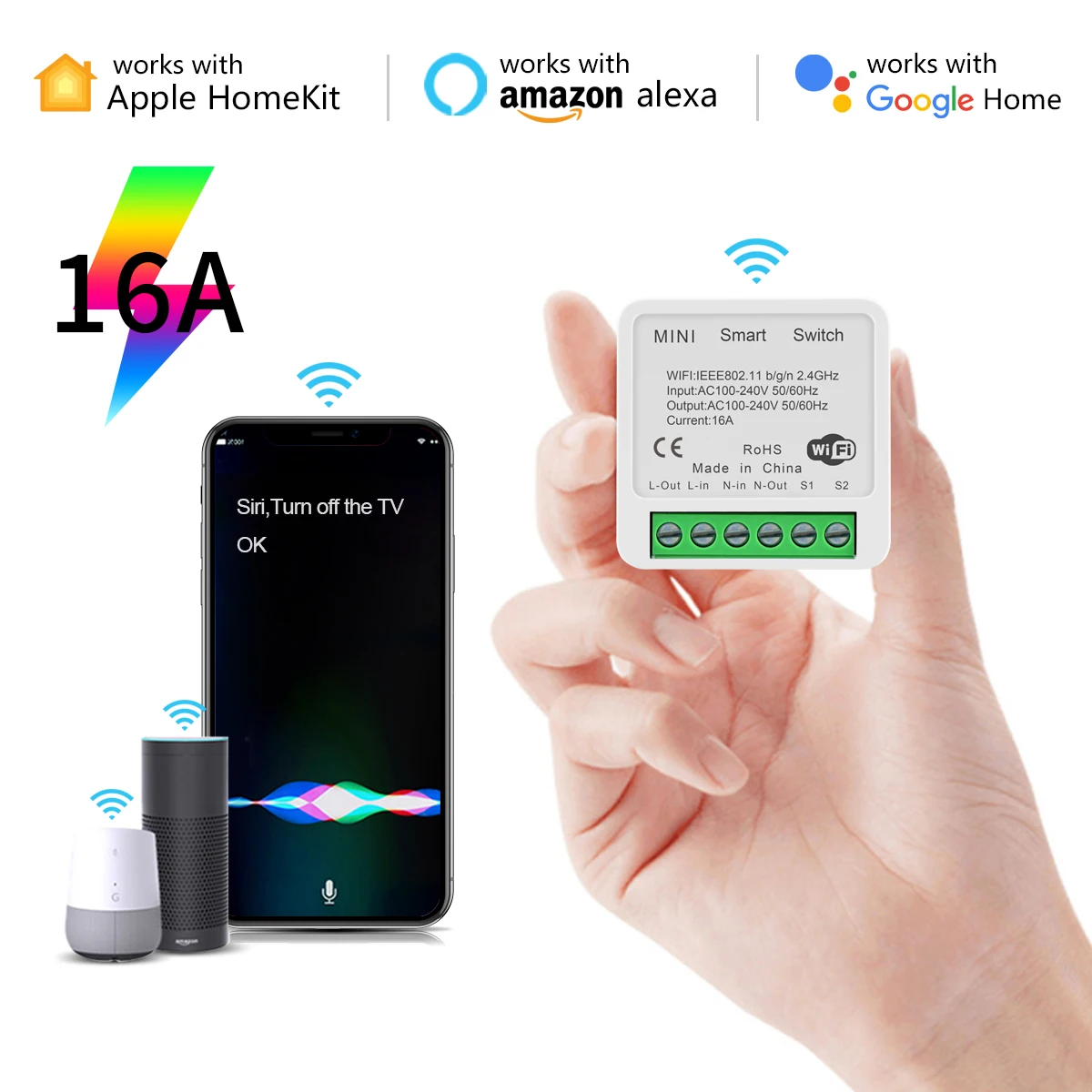 MINI WiFi Smart Switch 16A 2-Way Control Timer Wireless Home Relay Breaker Wall For Apple Homekit Alexa Google | Обустройство дома