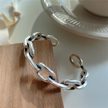 

RUIYI 100% 925 Sterling Silver Buckle Open Bangles Women Luxury Jewelry Birthday Wedding Gift Vintage Make Old Distress Bangles