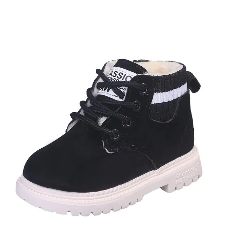 LOOZYKIT; детская повседневная обувь; новые весенние ботинки; обувь для мальчиков; модные кожаные мягкие Нескользящие ботинки для девочек; спортивная обувь для бега - Цвет: Black Fur