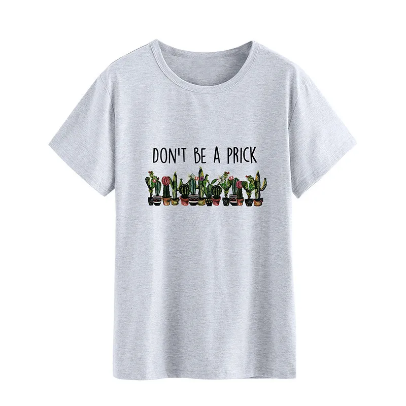 Женская футболка с надписью Don't BE A PRICK, милые футболки с рисунком кактуса, футболка с круглым вырезом и коротким рукавом, женская одежда в стиле Харадзюку