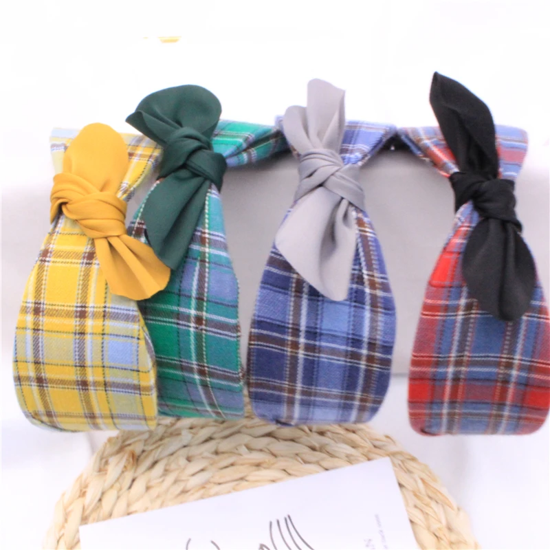 

2020 Spring And Summer All-match Plaid Headband Wide-sided Knotted Rabbit Ears Fashion Hair Accessories
