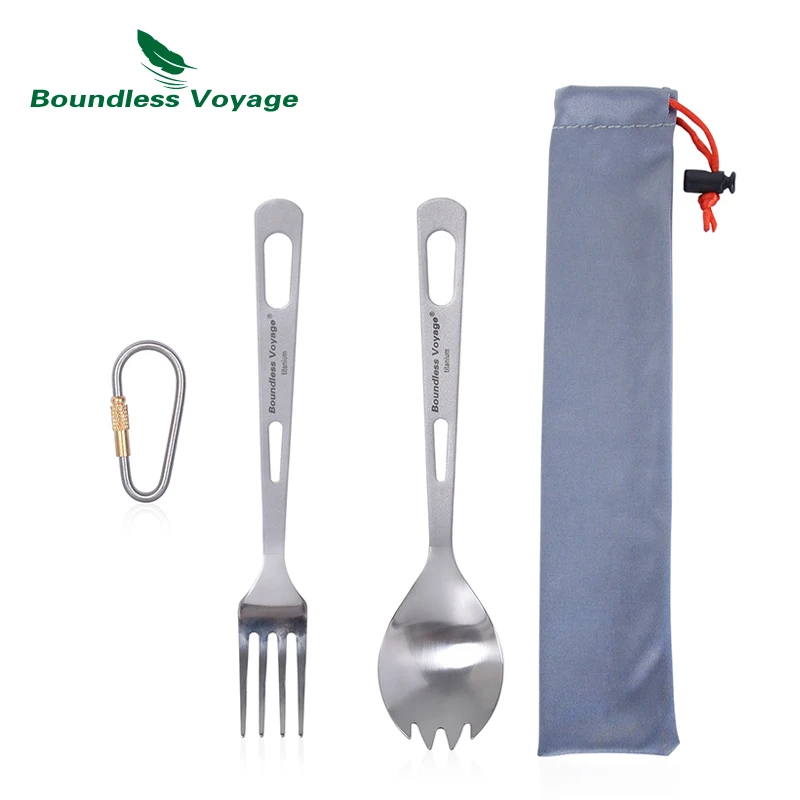 Boundless Voyage Titanium Spoon Camping Fork Outdoor Flatware Cutlery Set1 