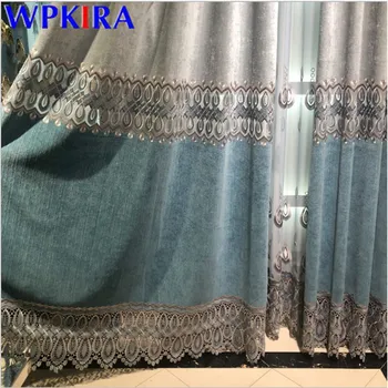 

Cashmere Stitching Curtains For Living Room Luxurious Sheer Curtain Blackout Embroidery Window Blinds Drape European X-AD601
