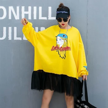 

SexeMara fashion The New Loose Cartoon Mesh splice Sweatshirt free shipping