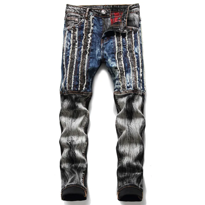 Retalhos masculinos rasgado colheita jeans na moda