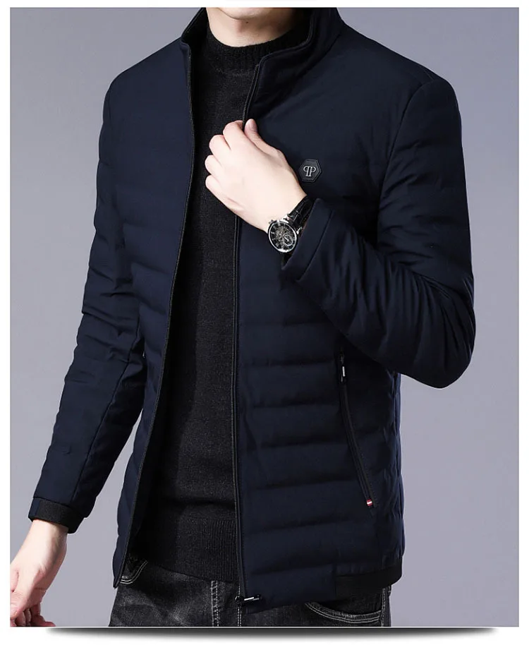 Brownfairwhale стиль зима Slim Fit Стенд воротник корейский стиль толстый пуховик ветрозащитная Повседневная мотоциклетная куртка мужская