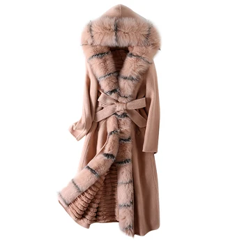 Kaufen Echt Fuchs Pelz Mantel Abgenommen Futter NatĂŒrliche Rex Kaninchen Pelz Parka 100% Doppel Seite Wolle Kaschmir Mantel Casaco Feminino