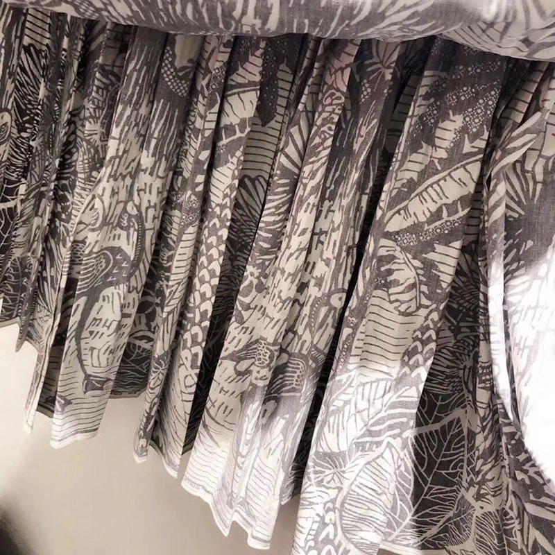 LINGHAN Coconut pattern printing high waist pleated skirt spring summer high quality pleated skirt women's Leisure cotton skirt